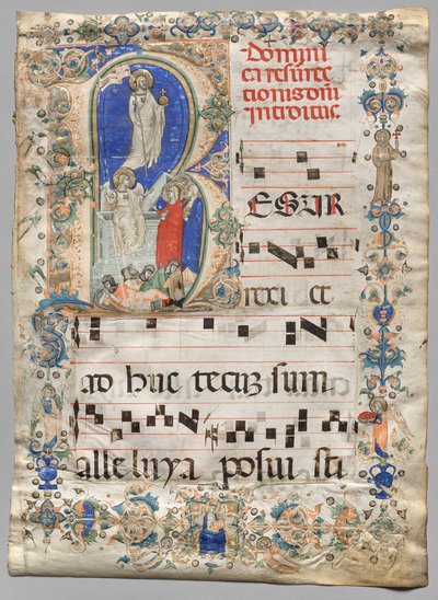 Blad uit een Graduale: Geïllustreerde initiaal R: De opstanding (recto) door Unknown artist