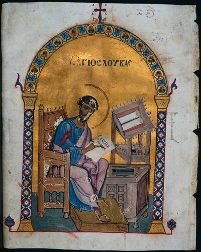Blad uit een Lectionarium met Sint Lucas door Unknown artist
