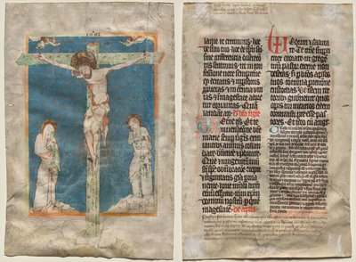 Blad uit een Missaal: De Kruisiging (recto) en Tekst (verso) door Unknown artist