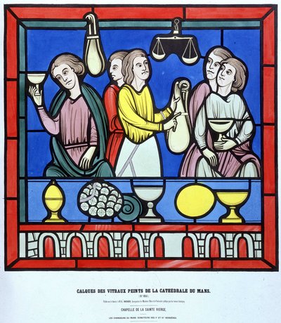 Les changeurs du Mans - Facsimile van een glas-in-loodraam van de Kathedraal van Le Mans uit de 13e eeuw. 19e-eeuwse laag. door Unknown artist