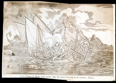 Luitenant Turner, & Bootbemanning van het Schip Tea, gevangen genomen door de Ladrone Piraten door Unknown artist