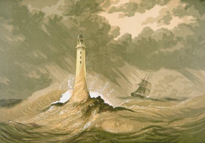 Vuurtoren met zeilschip door Unknown artist
