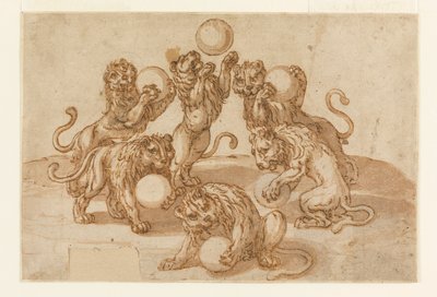Leeuwen Jongleren met de Medici Ballen door Unknown artist