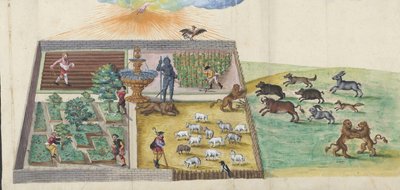 De uitbraak van de wilde Lutherse beesten in de wijngaard van de Heer. Uit "Thesaurus picturarum", Anoniem. Aquarel op papier door Unknown artist