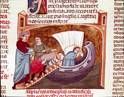 Laden van een schip ten tijde van keizer Justinianus (Miniatuur) door Unknown artist