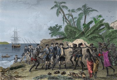 Louis Antoine (Louis-Antoine) van Bougainville, Franse navigator (1729-1811), op weg naar de eilanden van de Markiezen in Tahiti, 6 april door Unknown artist