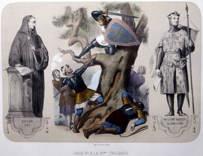 Louis VII vecht tegen de Saracenen tijdens de 2e kruistocht door Unknown artist