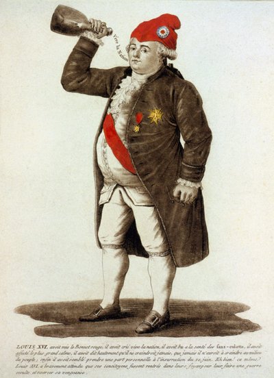 Lodewijk XVI met de Frygische muts en drinkend uit de fles door Unknown artist