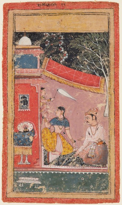 Liefhebbers op een terras: Ramakali Ragini van Hindol, uit een Bundi Ragamala door Unknown artist