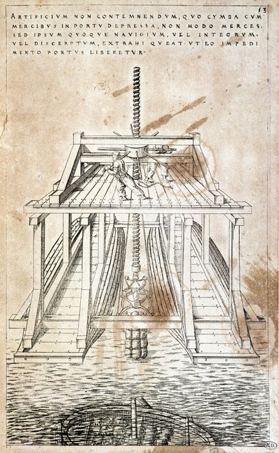 Machine voor het bergen van goederen uit een wrak door Unknown artist