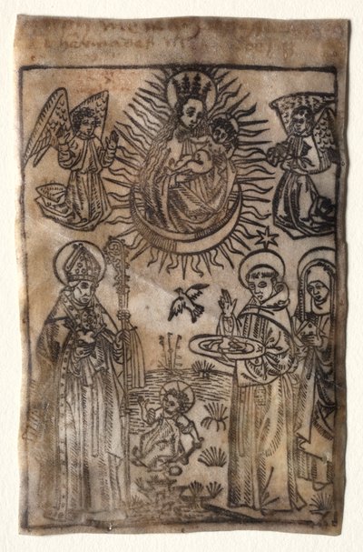 Madonna en kind met drie leden van de Sint-Augustinusorde: Heiligen Augustinus, Nicolaas en Clara door Unknown artist