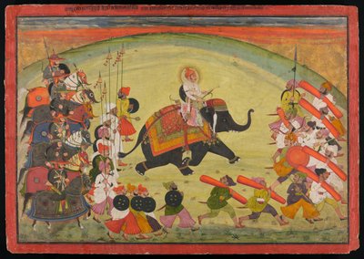 Maharao Guman Singh rijdt op een olifant in processie door Unknown artist