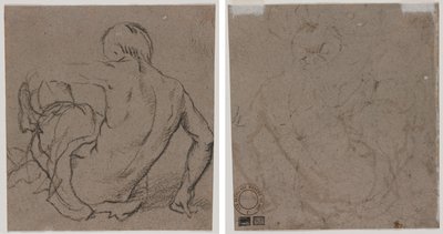 Man zittend op de grond, van achteren gezien (recto); Schets (verso) door Unknown artist