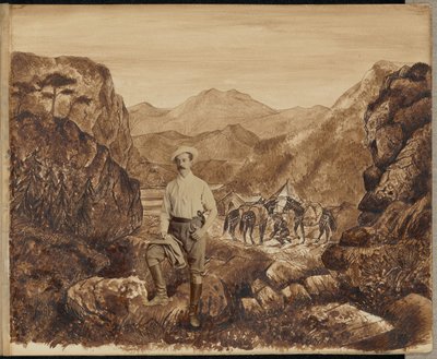 [Man in een berglandschap] door Unknown artist