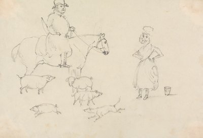 Man op paard, met varkens door Unknown artist