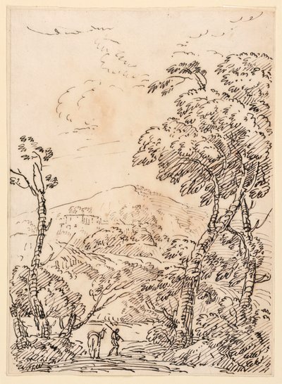Man met Ezel in Landschap door Unknown artist