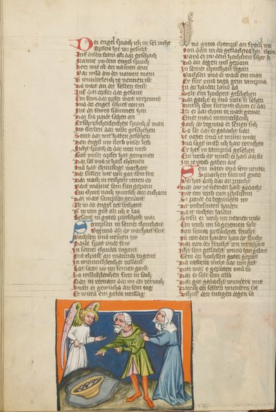 Manoach en zijn vrouw bieden de engel een maaltijd aan door Unknown artist