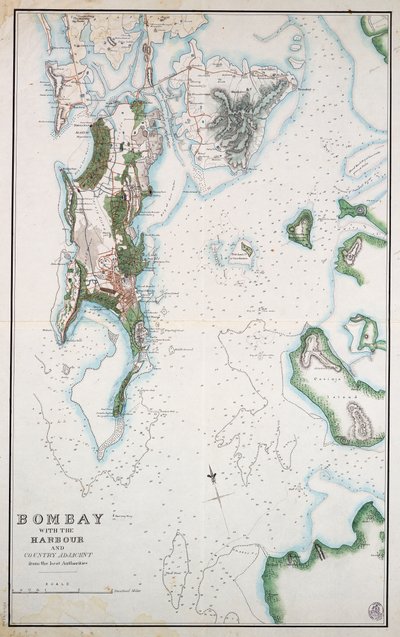 Kaart van Bombay met de haven en aangrenzend land, ook weergegeven Arabische Zee en Perzische Golf, c.1855 door Unknown artist