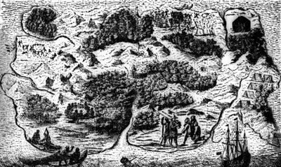 Kaart van Robinson Crusoe-eiland, Daniel Defoe