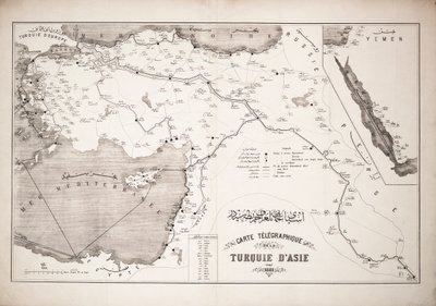 Kaart van Turkije met telegraafkabels en stations door Unknown artist