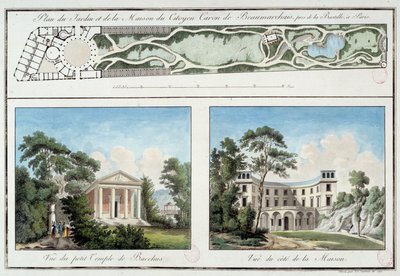 Kaart van de tuin en het huis van de Franse schrijver en toneelschrijver Pierre Augustin Caron de Beaumarchais (1732-1799) aan de huidige Boulevard Beaumarchais in Parijs door Unknown artist