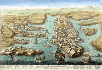 Kaart van de haven van Malta, zijn vestingwerken en het kasteel. 18e-eeuwse gravure. door Unknown artist