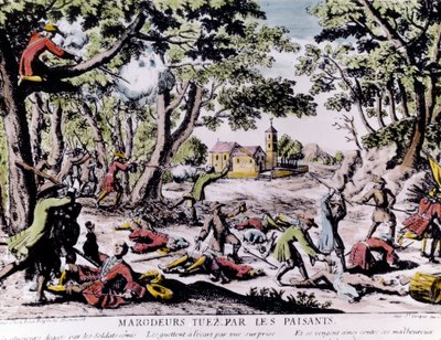 Plunderaars neergeschoten door boeren door Unknown artist