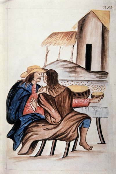 Huwelijksregeling tussen indianen, uit het boek "Trujillo del Peru" of "Códice Martínez Compañón", door Baltazar Martinez Compañón y Bujanda, bisschop van Trujillo (1782-1785) door Unknown artist