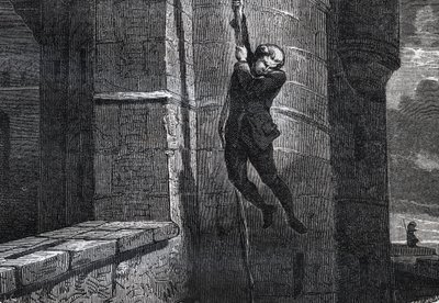 Masers De Latude ontsnapt uit de Bastille - Ontsnapping uit de Bastille door Jean Henry, genaamd Danry, genaamd Masers de Latude (1725-1805) - gravure in 