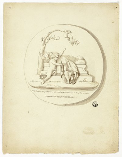 Medaillon met twee Putti naast graf door Unknown artist
