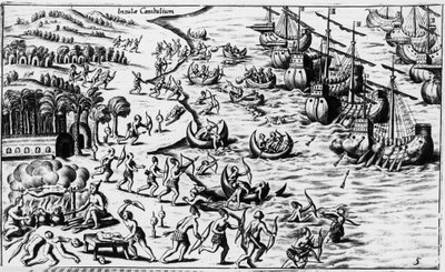 Ontmoeting tussen de mensen van Christoffel Columbus en de Kannibalen - in 