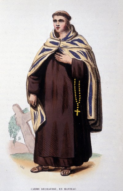 Lid van de Orde van de Karmelieten (Orde van Onze-Lieve-Vrouw van de Berg Karmel). Gravure uit de 19e eeuw door Unknown artist