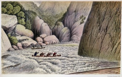 Mannen in Kano die Stroomversnellingen Afdalen: "Een ontsnapping bij de vierde stroomversnelling" - in "Exploration of the Labrador Peninsula" door Hind, Londen door Unknown artist