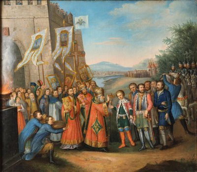 Mikhail Feodorovich wordt op 14 maart opgeroepen tot de Russische troon door Unknown artist