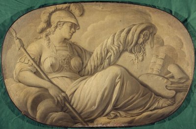Minerve of de Overvloed die de Kunsten begunstigt (allegorie, decoratief schilderij voor het Hôtel La Rivière toen Canillac) door Unknown artist