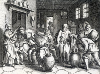 Wonder van Elisee, bijbelse profeet en discipel van Elia die, met zijn mantel, zijn geest en krachten aan hem overdraagt. Gravure uit 1724. door Unknown artist