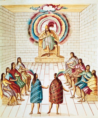 Montezuma (of Moctezuma II), Azteekse keizer (1466-1520) en zijn raad door Unknown artist