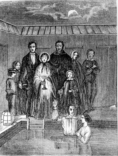 Mormoonse doop. 19e-eeuwse gravure door Unknown artist