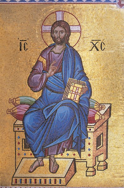 Mozaïek die Christus op de troon afbeeldt door Unknown artist