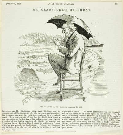 De verjaardag van Mr. Gladstone, uit de Pall Mall Budget door Unknown artist