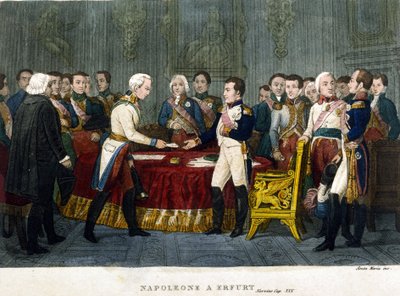Napoleon I (1769 - 1821) ontmoette Alexander I in Erfurt in 1808 door Unknown artist
