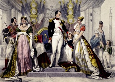 Napoleontische dynastie van 1804 tot 1815. Josephine, Napoleon I, Koning van Rome, Mary Louise. Gravure uit de 19e eeuw door Unknown artist