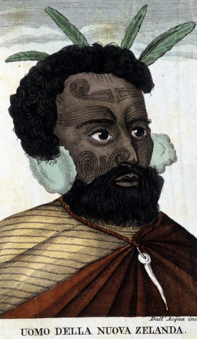 Inheemse Maori van Nieuw-Zeeland. 19e-eeuwse gravure. door Unknown artist