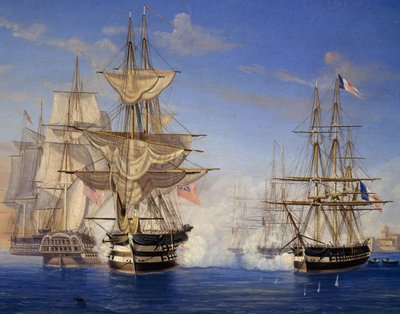 Zeeslag tussen Franse en Britse door Unknown artist