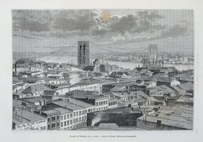 New York en Brooklyn Bridge in aanbouw - in 