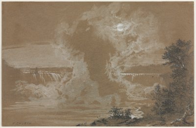 Niagara Falls bij maanlicht door Unknown artist