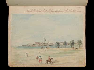 Noordelijk uitzicht op Fort St George met uitzicht op de zwarte stad, c.1800 (aquarel) door Unknown artist