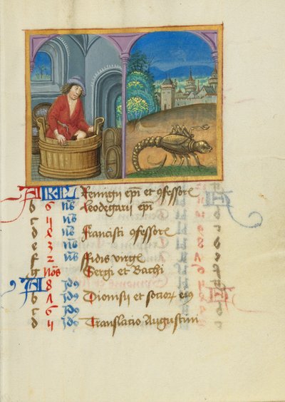 Oktober Kalenderblad; Treading Grapes; Schorpioen door Unknown artist