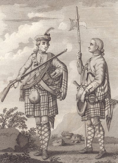 Officier (links) en sergeant van de 42e Highlanders—de Black Watch—ca. 1750 door Unknown artist