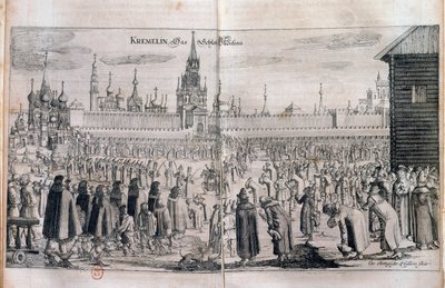 Officiële ceremonie met parade in het Kremlin van Moskou. Gravure uit de 17e eeuw. Russische bibliotheek door Unknown artist